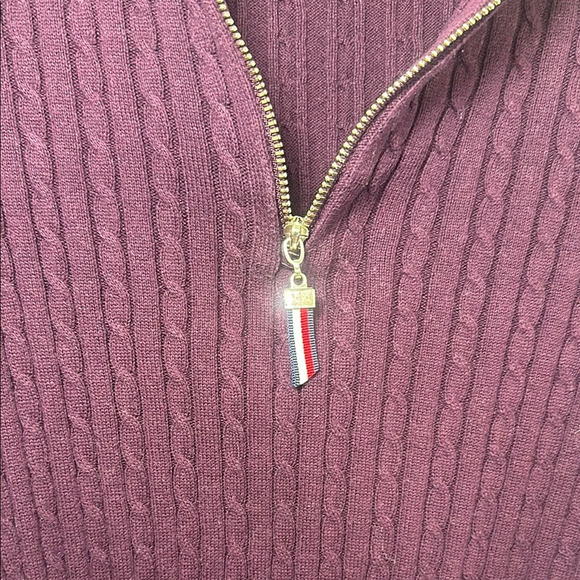 Tommy Hilfiger Women's Cotton Cable-knit Quarter-zip Sweater In Aubergine - Picture 3 of 5